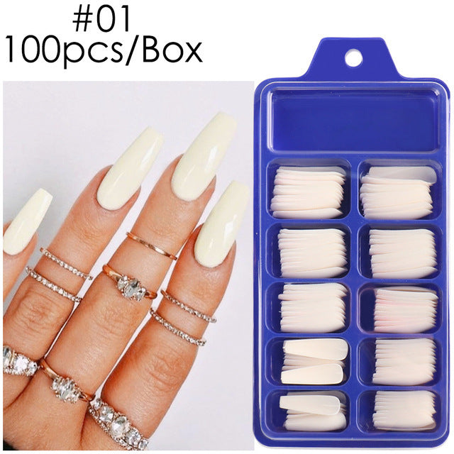 Uñas postizas con diseño de caja azul y pegatinas completas para usar en ballet largo