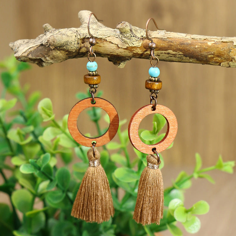 Boucles d'oreilles à pompons créatives de style ethnique bohème rétro