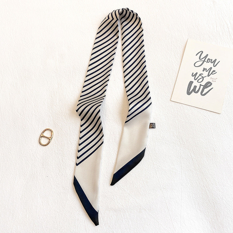 Fashion Stripe Printed Ribbon Tie Bag Handle Scarf