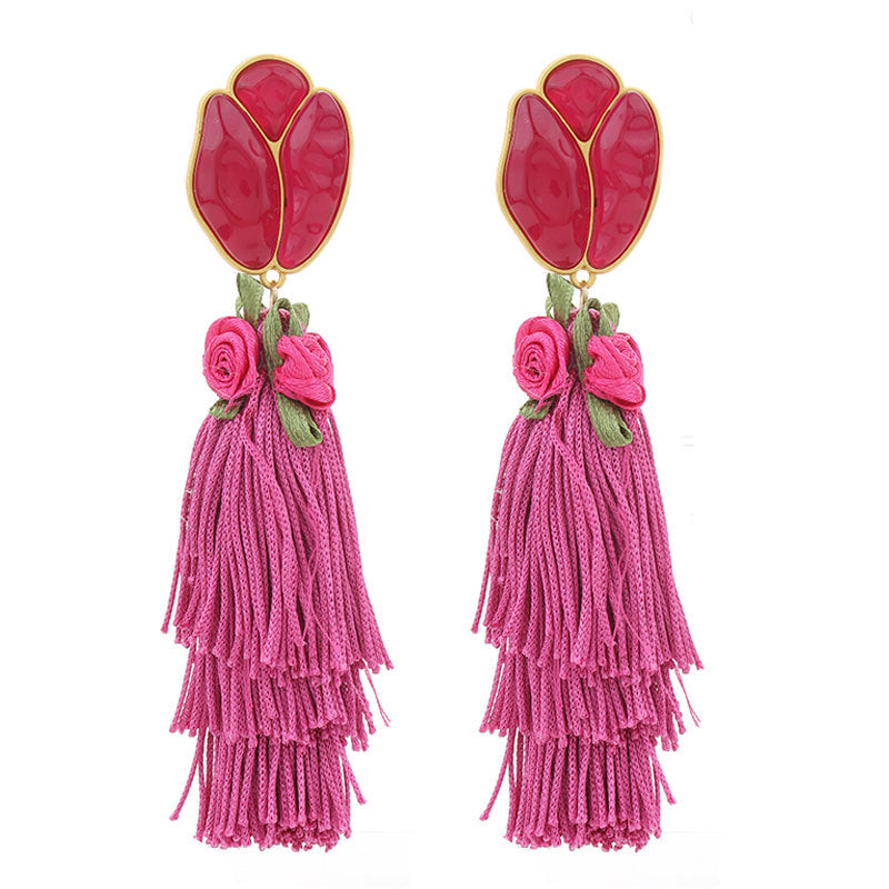 Pendientes florales con borlas bohemias para mujer