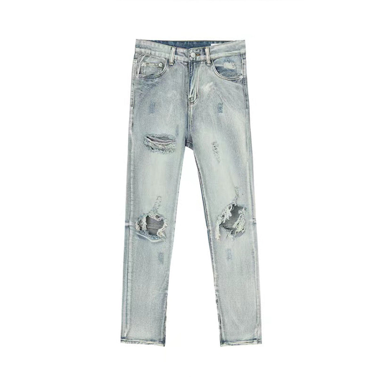 Jean déchiré tendance pour homme en mélange de coton bleu clair