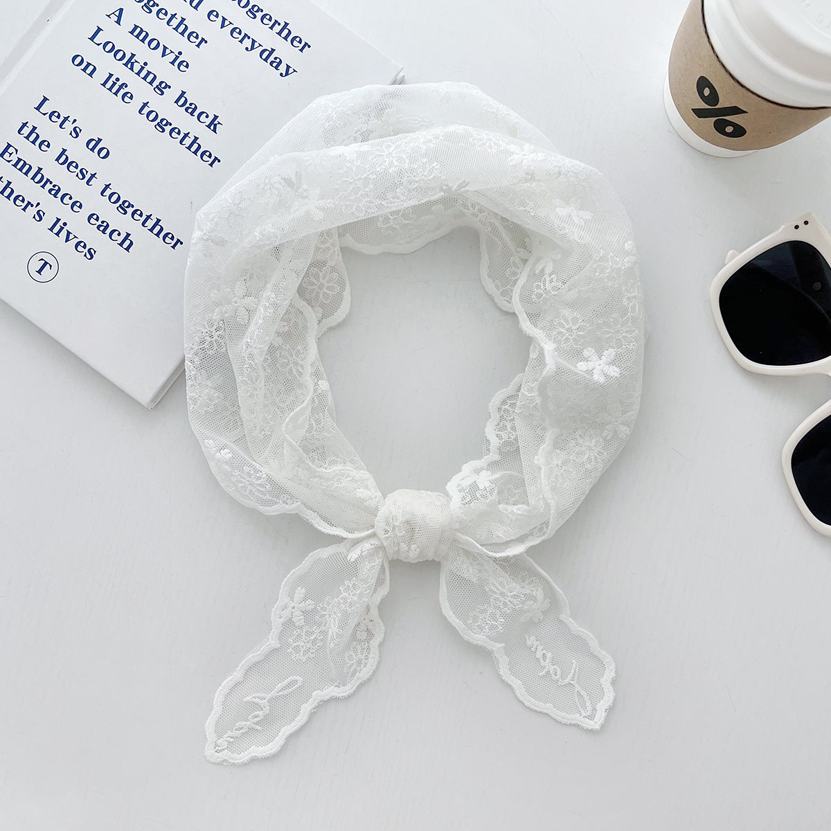 Spring Summer Women Solid Color Lace Triangle Scarf