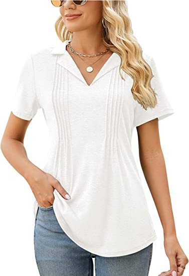 Summer Women Casual V-Neck Short Sleeve Blank T-Shirt