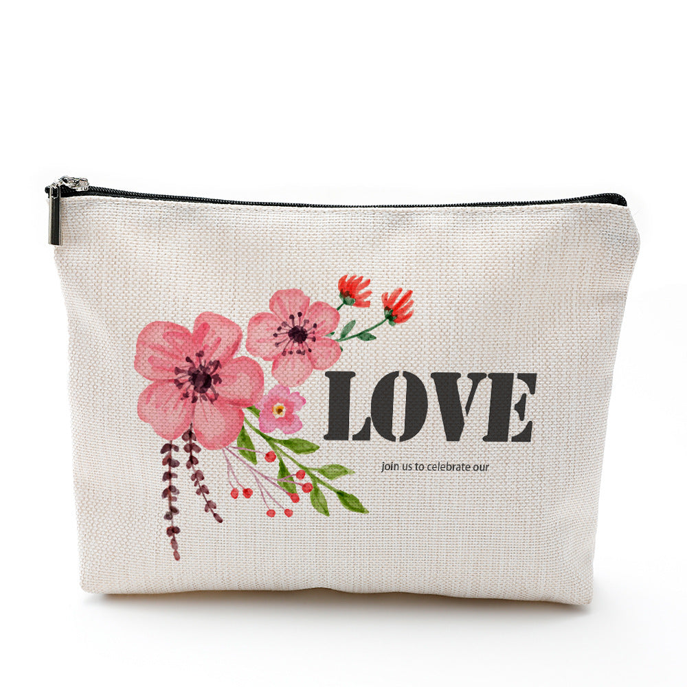Bolsa de cosméticos impermeable de lino y algodón con cremallera