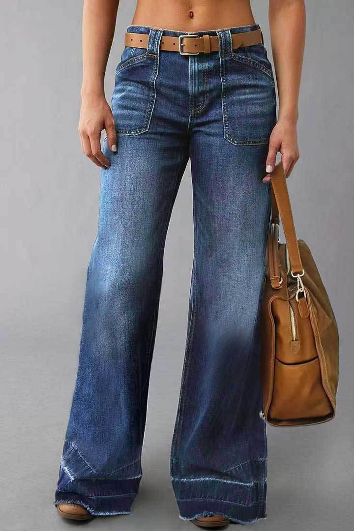 Women Casual Loose Jeans Made of Cotton and Polyester