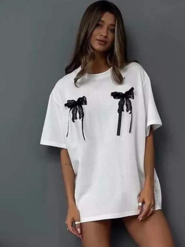 Summer Three-Dimensional Bow Lace Short-Sleeved T-Shirt