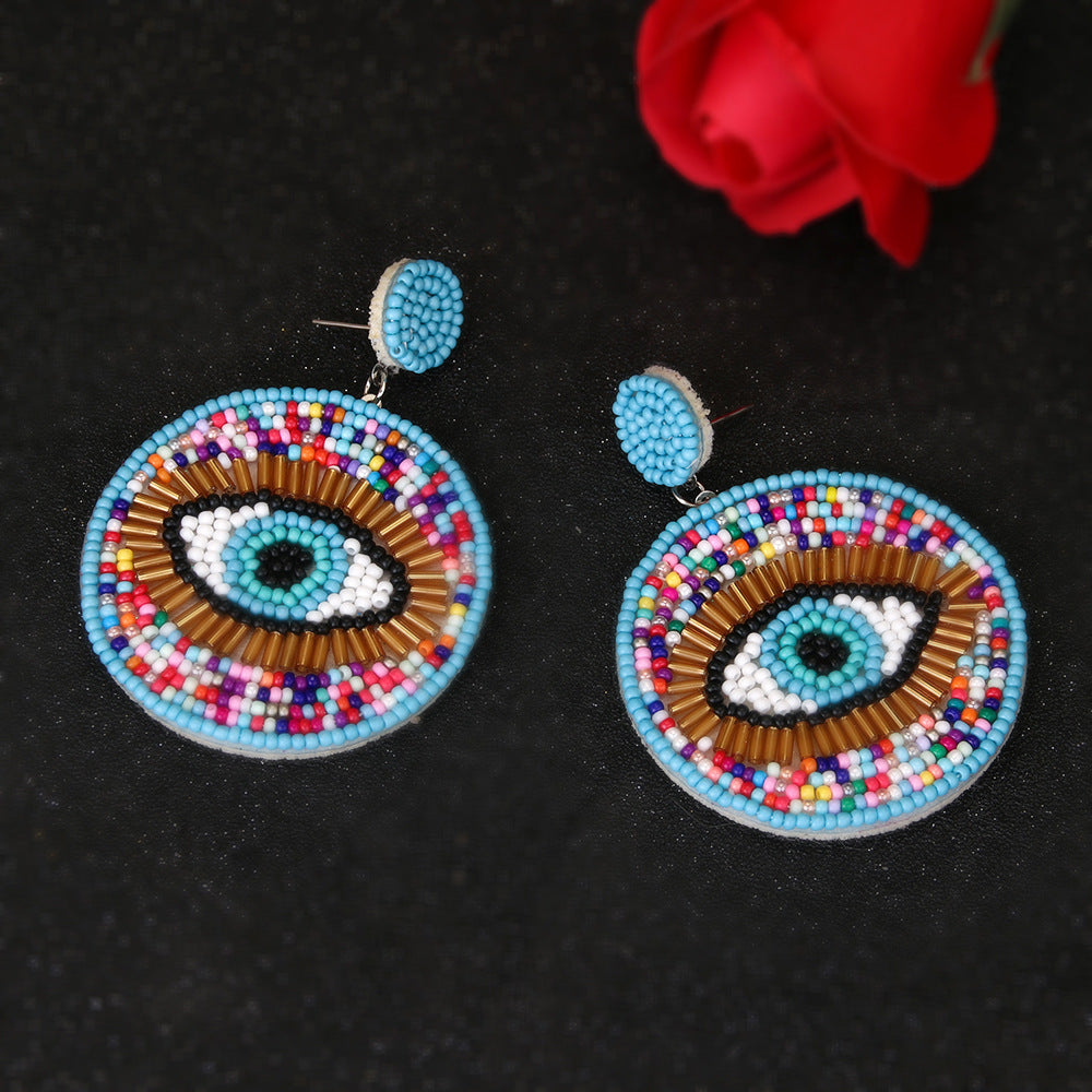 Women Fashion Exaggerated Boho Devil'S Eye Bead Earrings