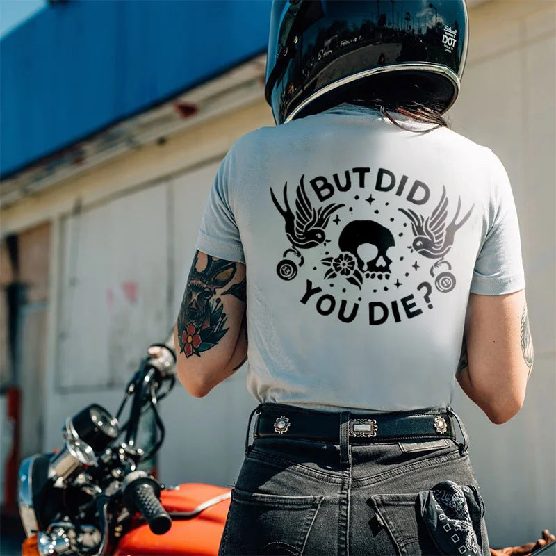Camiseta de algodón con estampado de calavera en la espalda para mujer de Halloween