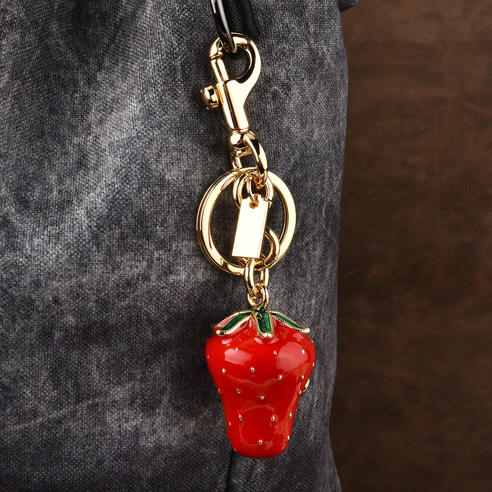 Women Fashion Gold Strawberry Pendant Keychain