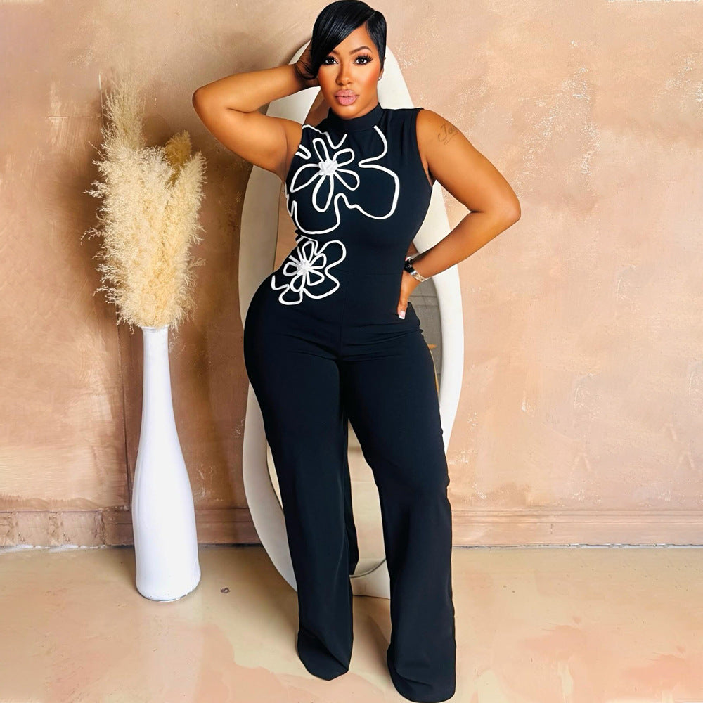 Women Casual Floral Design Sleeveless Jumpsuit