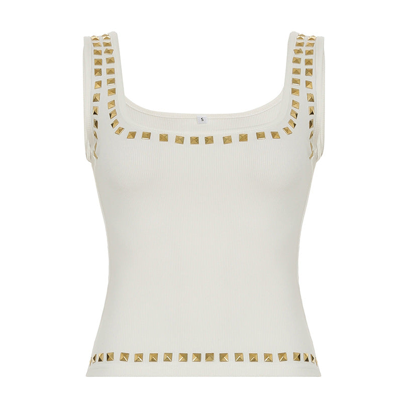 Camiseta sin mangas con remaches de verano para mujer