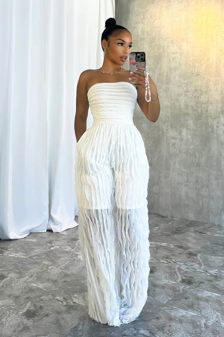 Women Fashion Sexy Pleated Tube Top Jumpsuit