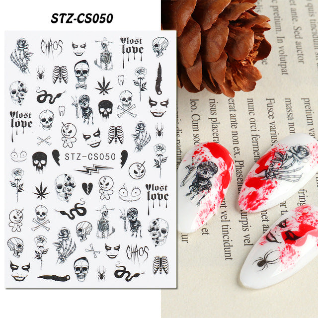 Halloween Skull Autumn Maple Leaf Pumpkin Ghost Nail Stickers
