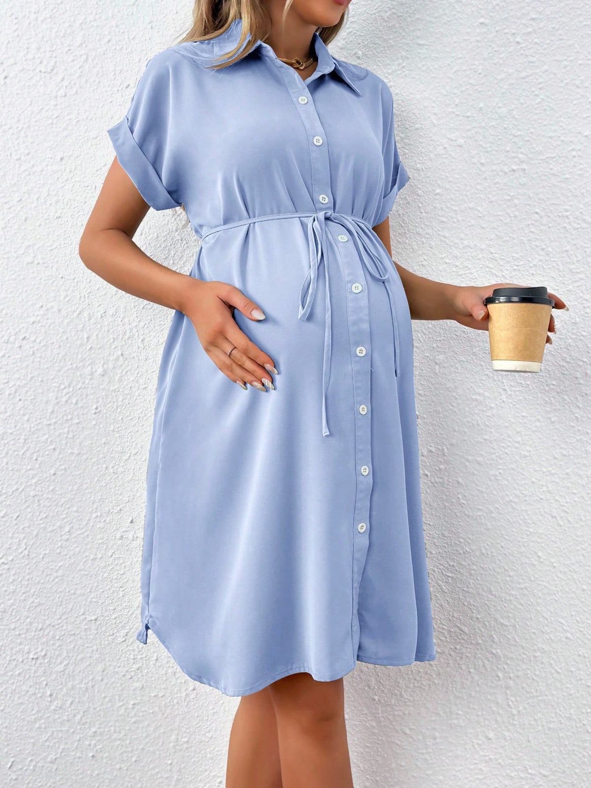Casual Solid Color Lapel Dress for Pregnant Women