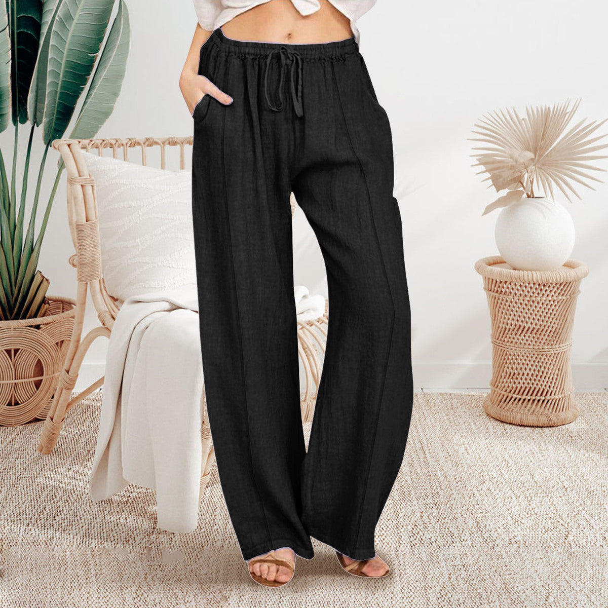 Pantalones casuales de algodón de color sólido a la moda para mujer