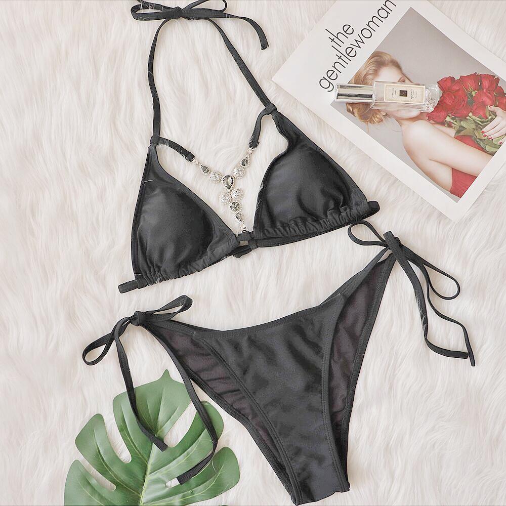 Maillot de bain bikini sexy à lacets et col licou pour femme