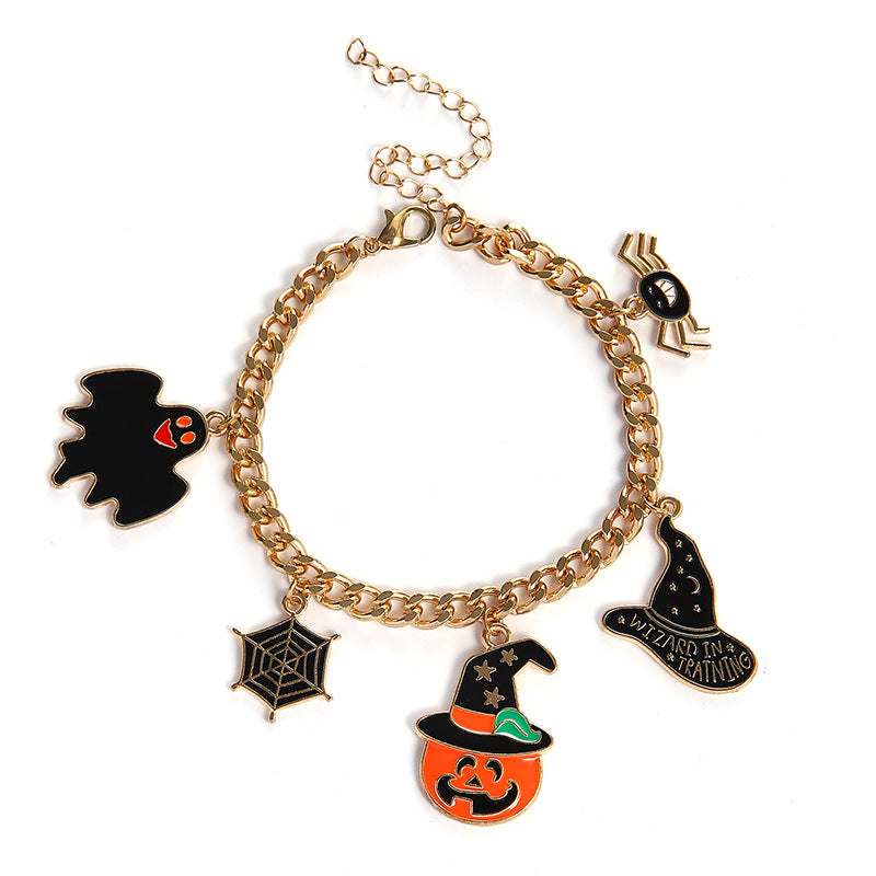 Pulsera fantasma con cabeza de calabaza esmaltada para Halloween