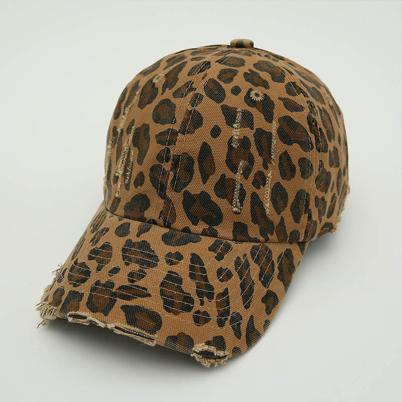 Women Fashion Leopard Broken Hole Baseball Cap