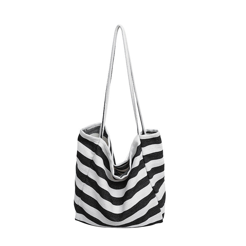 Sac fourre-tout simple et décontracté en toile à rayures de grande capacité