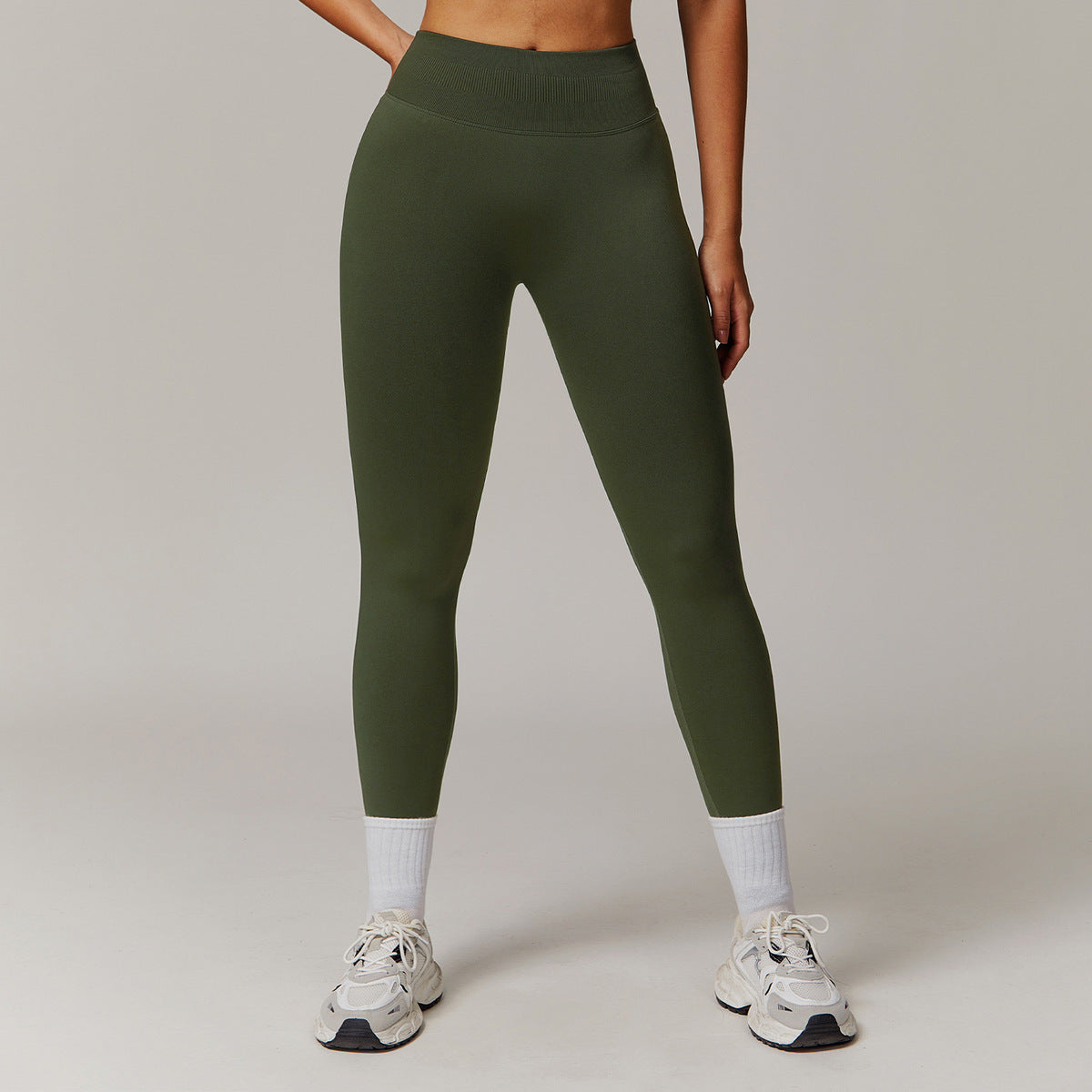 Leggings deportivos de cintura alta de color liso para mujer