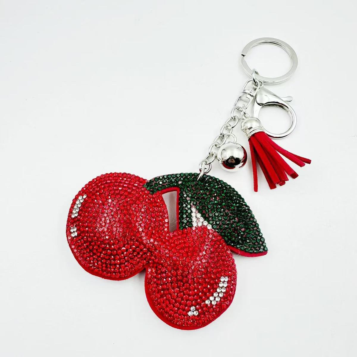 Fashion Rhinestone Cherry Fruit Keychain