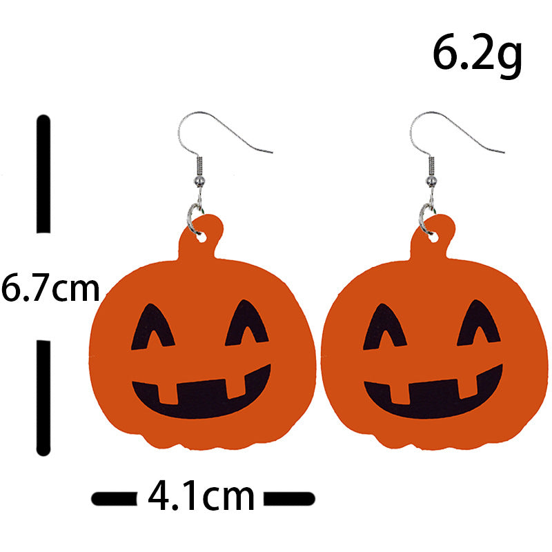 Halloween Women Funny Pumpkin Ghost Leather Earrings