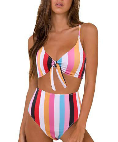 Traje de baño bikini sexy de color sólido con cordones para mujer