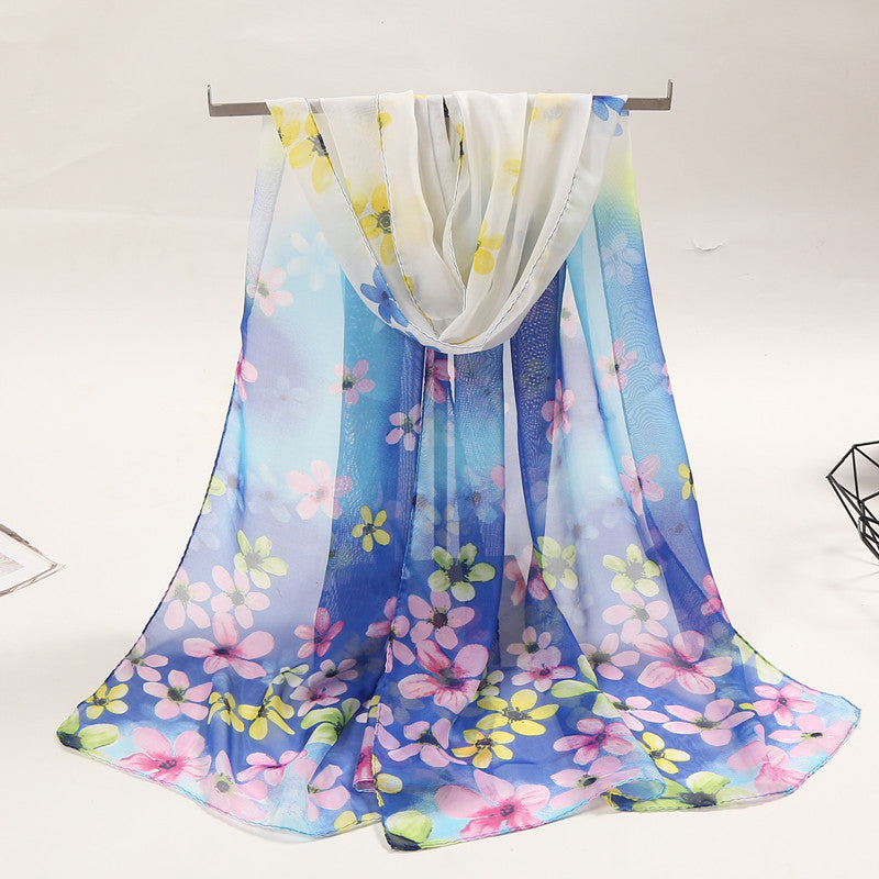 Bufanda de gasa con estampado de flores para mujer, primavera y verano