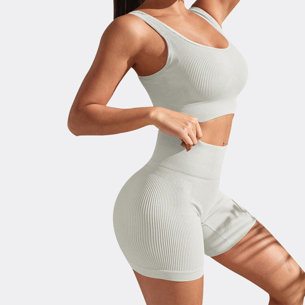 Ensemble débardeur de yoga sans coutures et short taille haute pour femme, couleurs unies