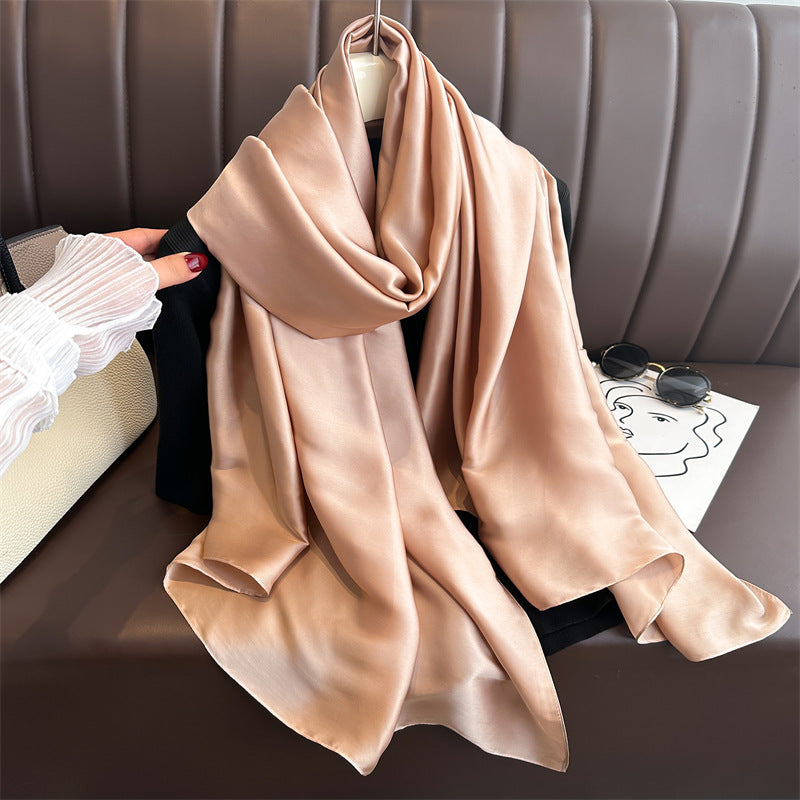 Elegant Women's Long Solid Color Satin Scarf