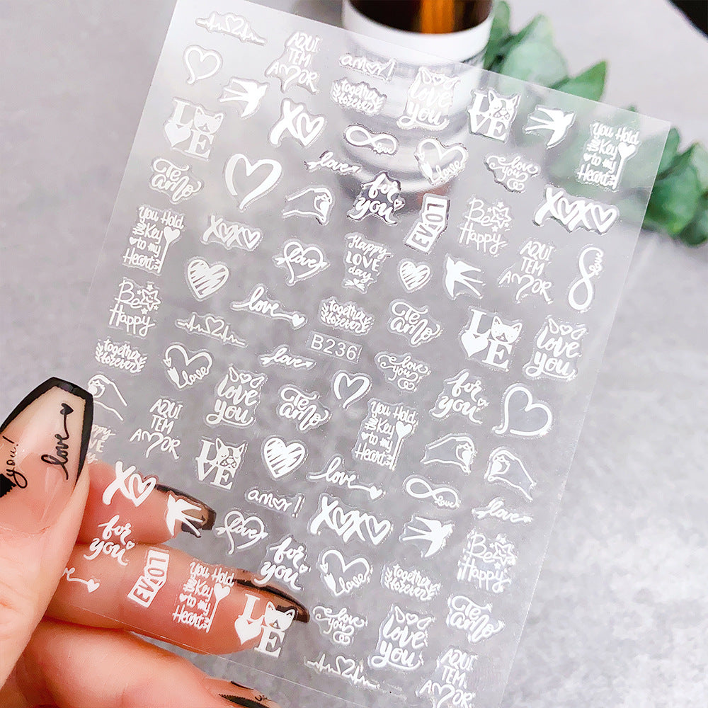 Pegatinas de uñas con letras de amor en forma de corazón para San Valentín