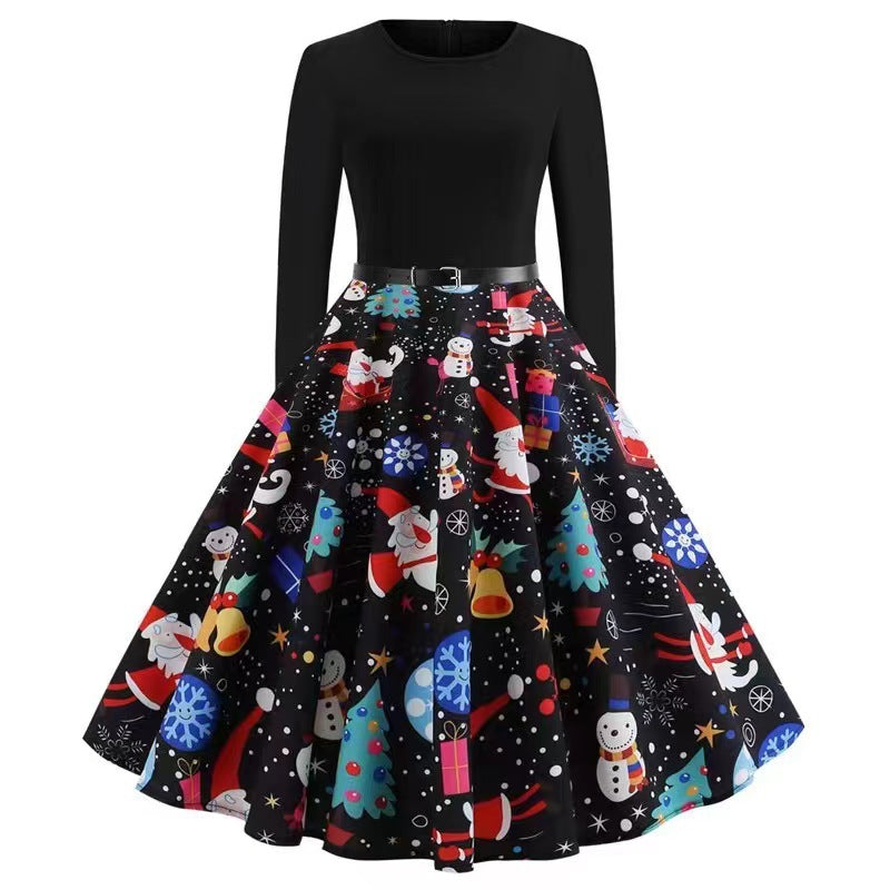 Vestido de manga larga de otoño con estampado de dibujos animados para mujer