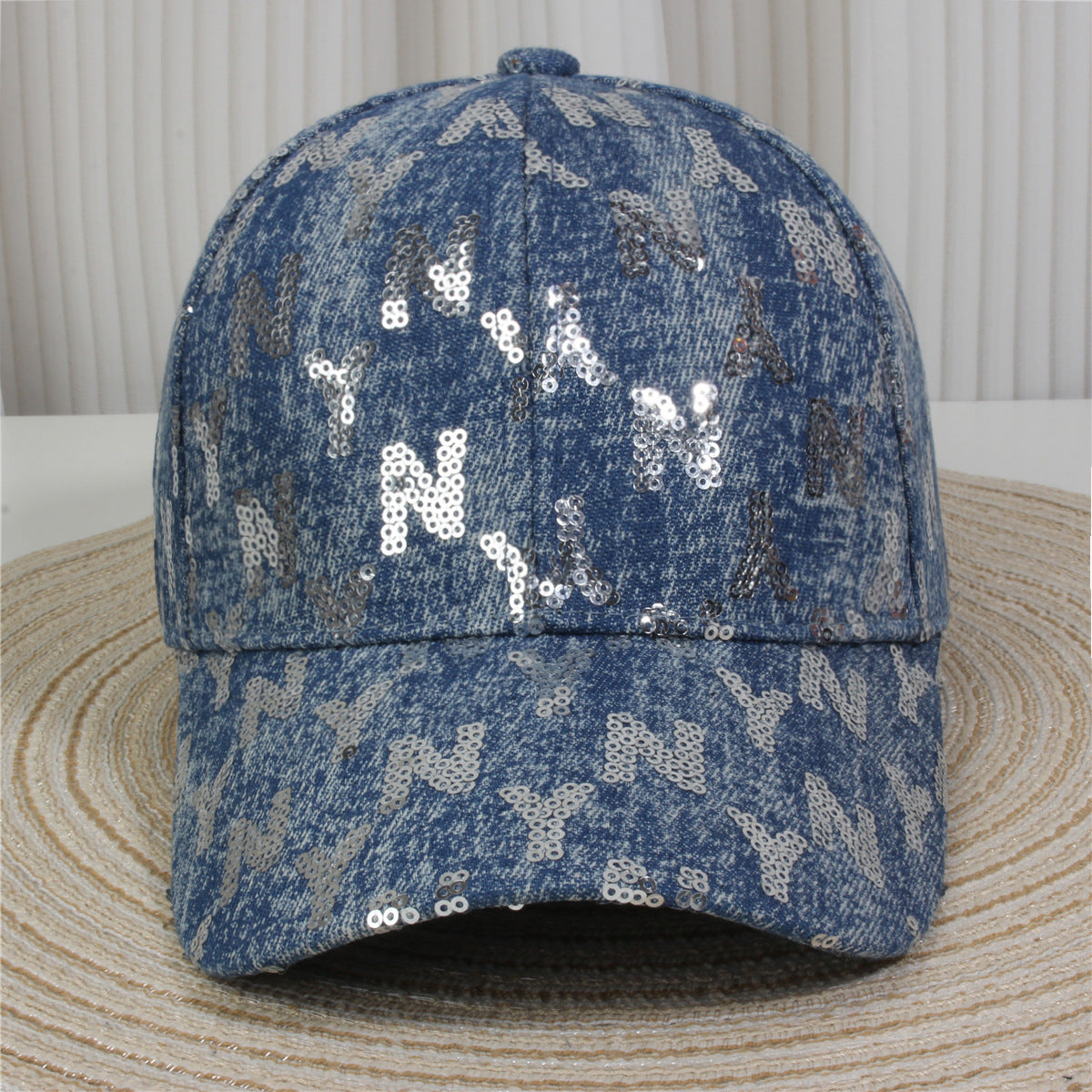 Fashion Casual Denim Rhinestone Sequins Baseball Cap
