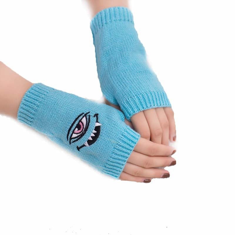 Half Finger Women's Gloves with Devil Eye Embroidery