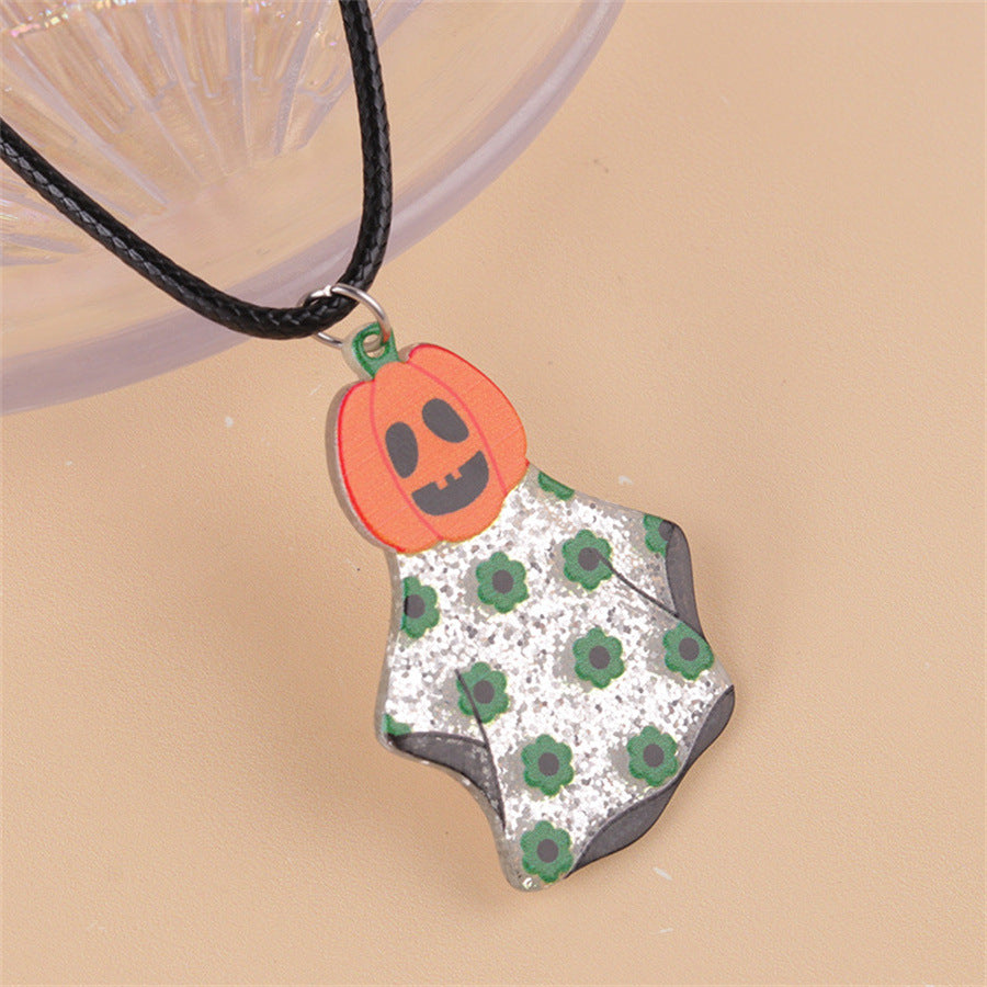 Collar acrílico creativo de calabaza fantasma con dibujos animados de Halloween