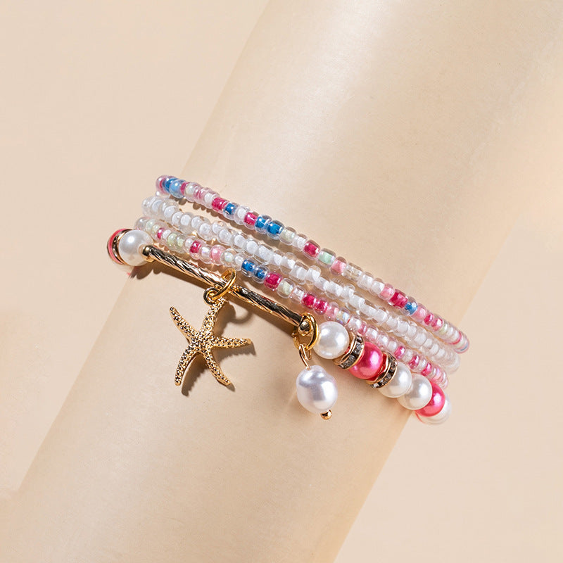 Conjunto de pulseras elásticas de cuentas de arroz multicolor bohemias