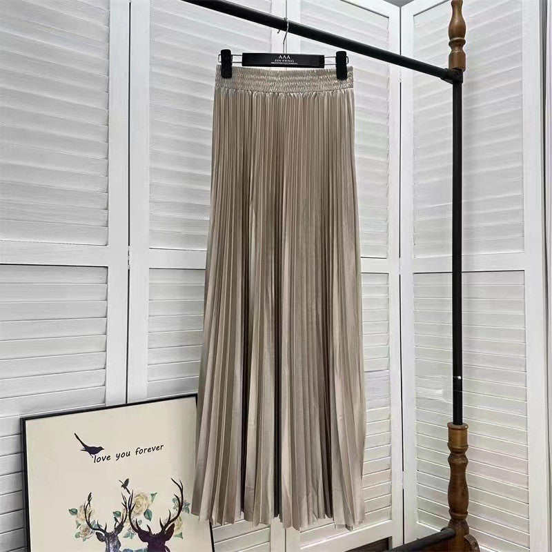 Women Fashion Solid Color Pleated Skirt in Cotton Silk