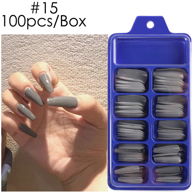 Uñas postizas con diseño de caja azul y pegatinas completas para usar en ballet largo
