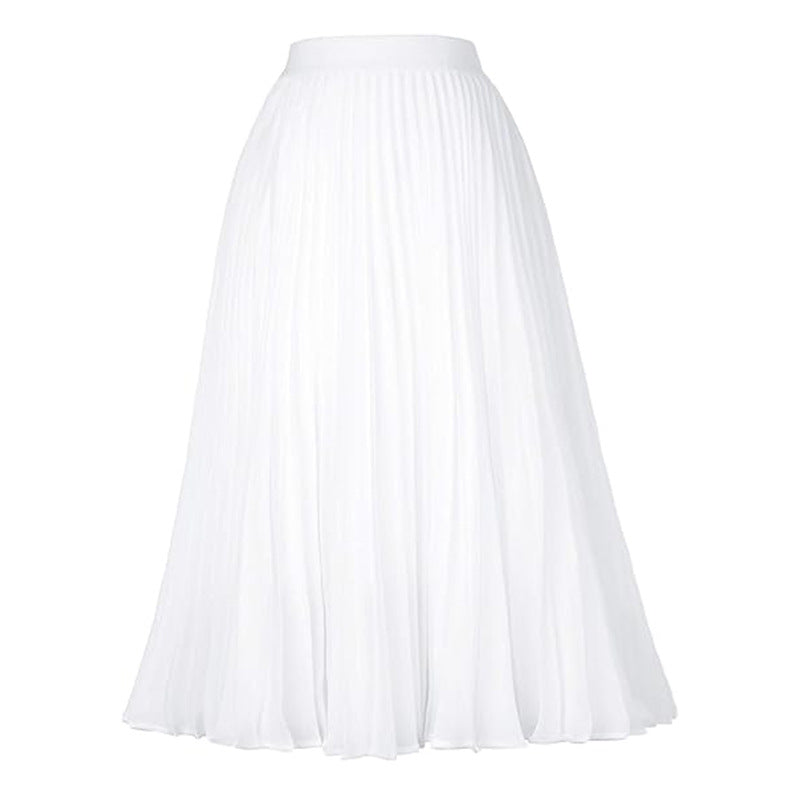 Falda plisada de cintura alta de color sólido informal de moda para mujer