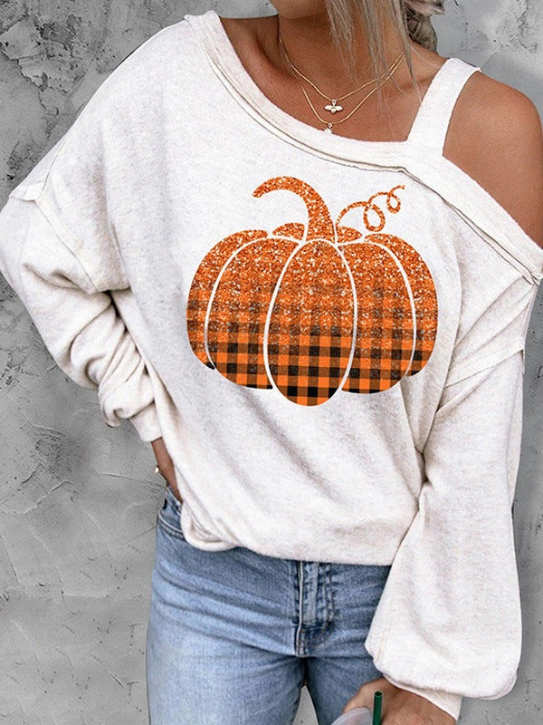Sudadera con hombros descubiertos y efecto 3D para Halloween para mujer