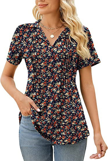 Summer Women Casual V-Neck Short Sleeve Blank T-Shirt