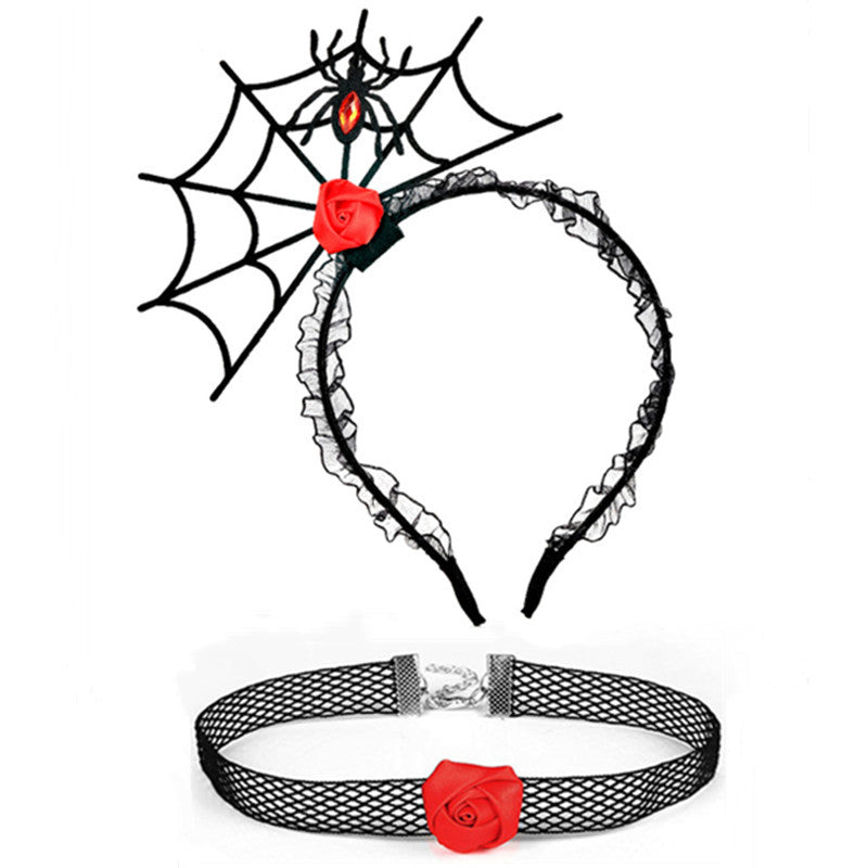 Ensemble de bijoux ras du cou en dentelle avec bandeau en toile d'araignée noire pour femme, idéal pour Halloween