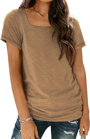 Camiseta informal de verano para mujer, con cuello cuadrado, color liso y sin mangas