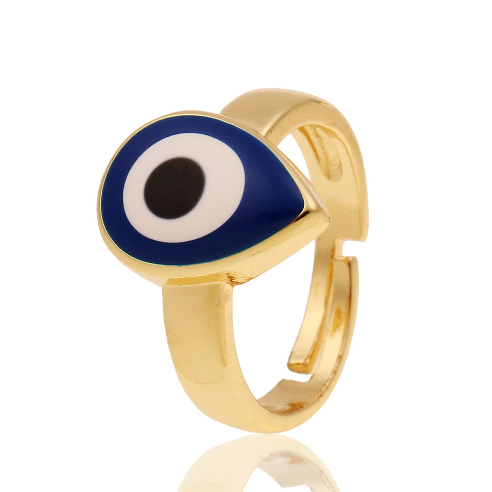 Anillos creativos de moda con diseño de ojo malvado bañados en cobre para mujer