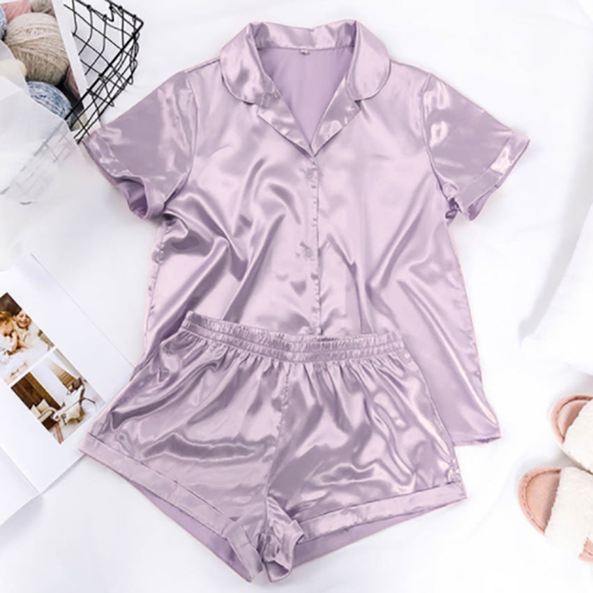 Ensemble pyjama ample et décontracté en soie pour femme, haut à manches courtes et short