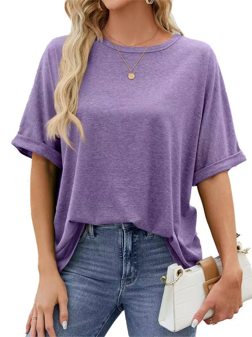 Women Casual Solid Color Spandex Loose T-Shirt