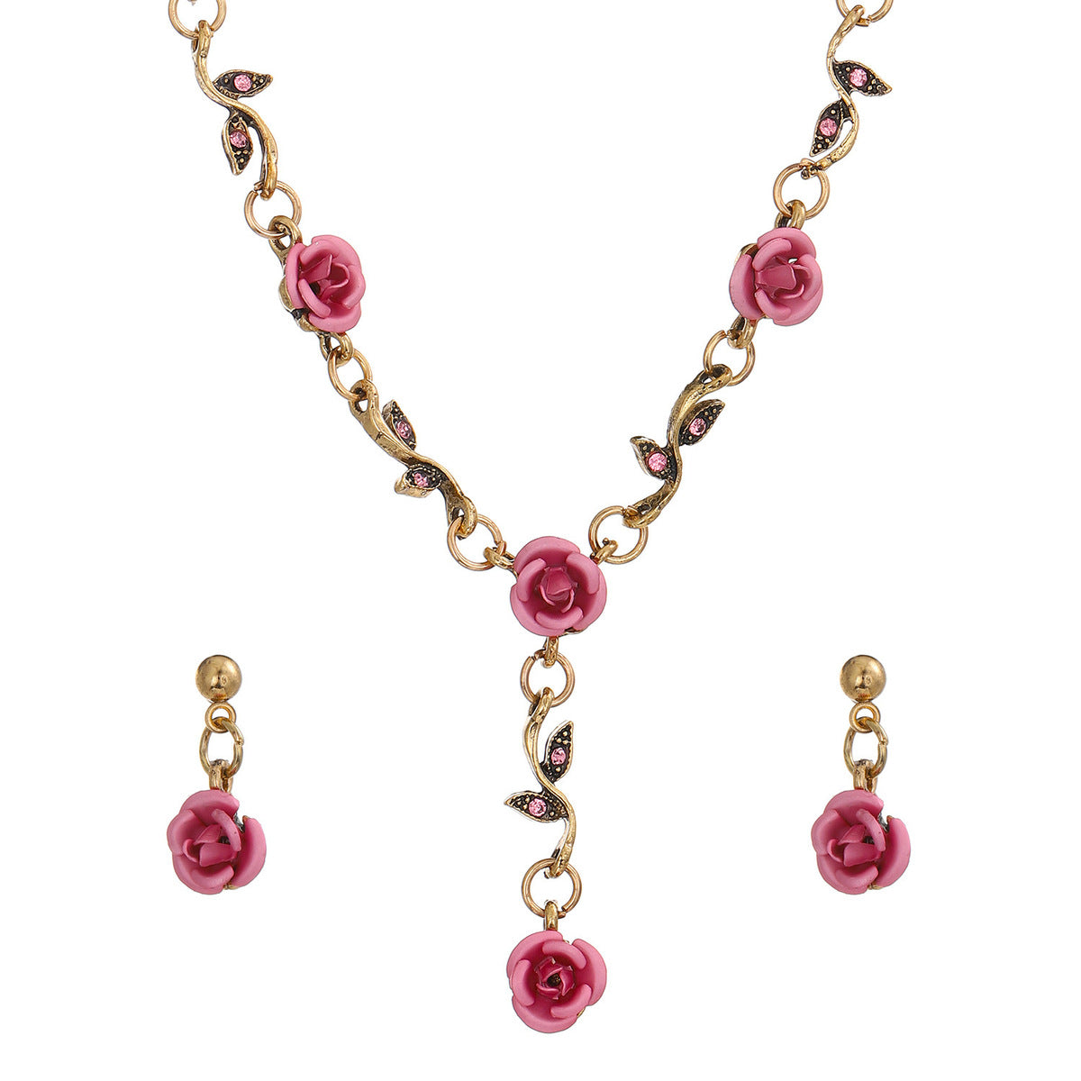 Ensemble de bijoux floraux roses vintage trois pièces