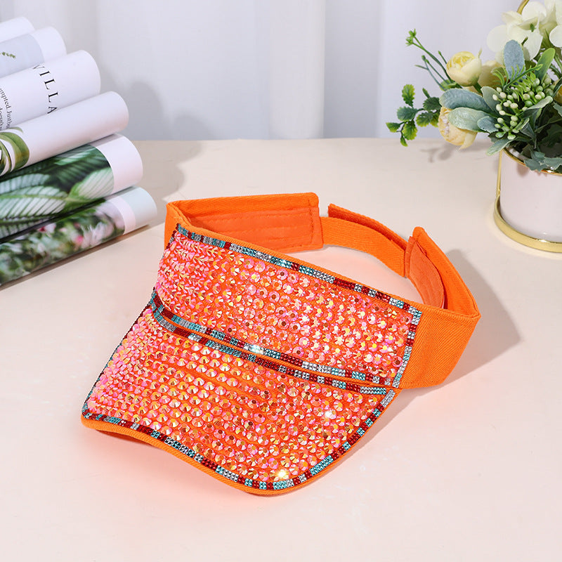 Gorra de protección solar hueca con diamantes de imitación para mujer