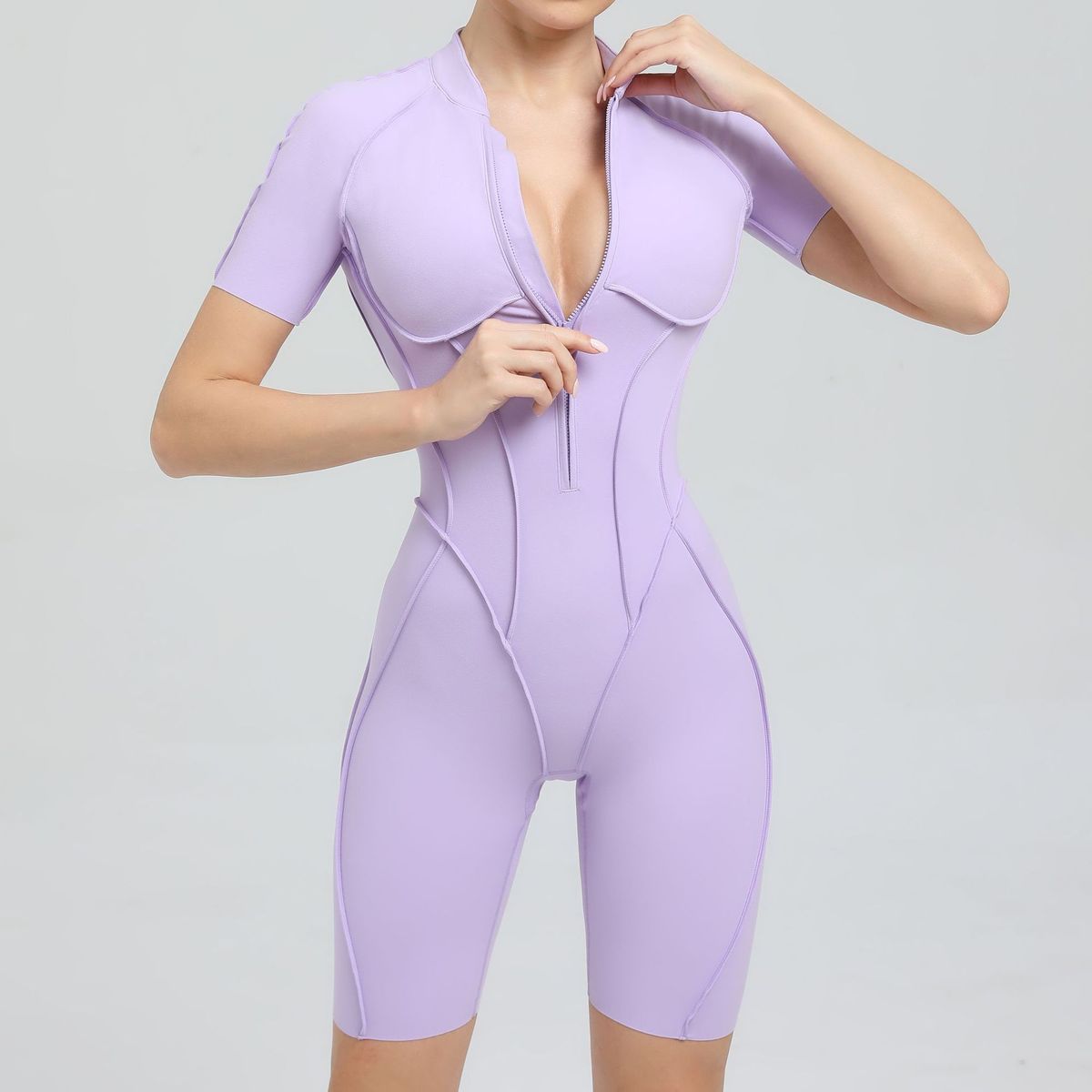 Summer Zipper Short-Sleeved Yoga Rompers