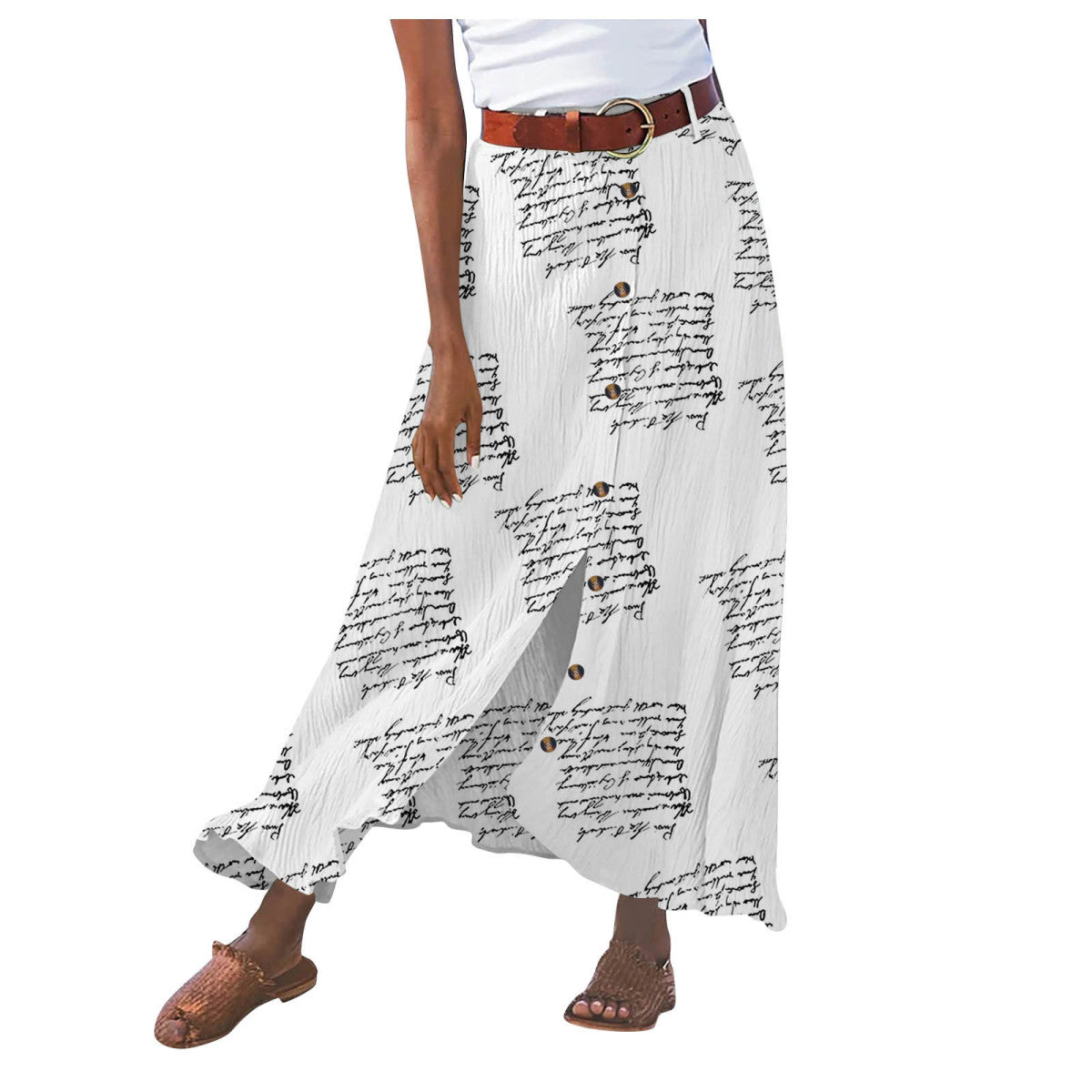 Summer Women Casual Button Decorative Cotton Skirt
